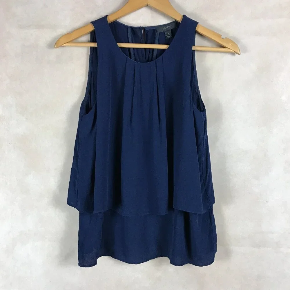 J.CREW Navy Layered Look Viscose Crepe Tank Size 2